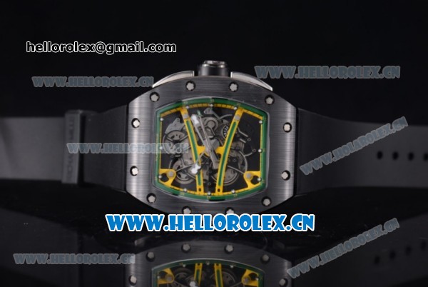 Richard Mille RM 038 Miyota 9015 Automatic PVD Case with Skeleton Dial Dot Markers and Black Rubber Strap - Click Image to Close